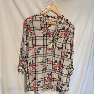 Wishful Park Pink Women’s Floral Plaid Tunic Top SZ M.